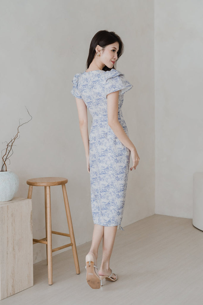 Restock: Daphne Cap Sleeves Ruffle Slit Dress - Porcelaine [XS/S/M/L/XL/XXL]