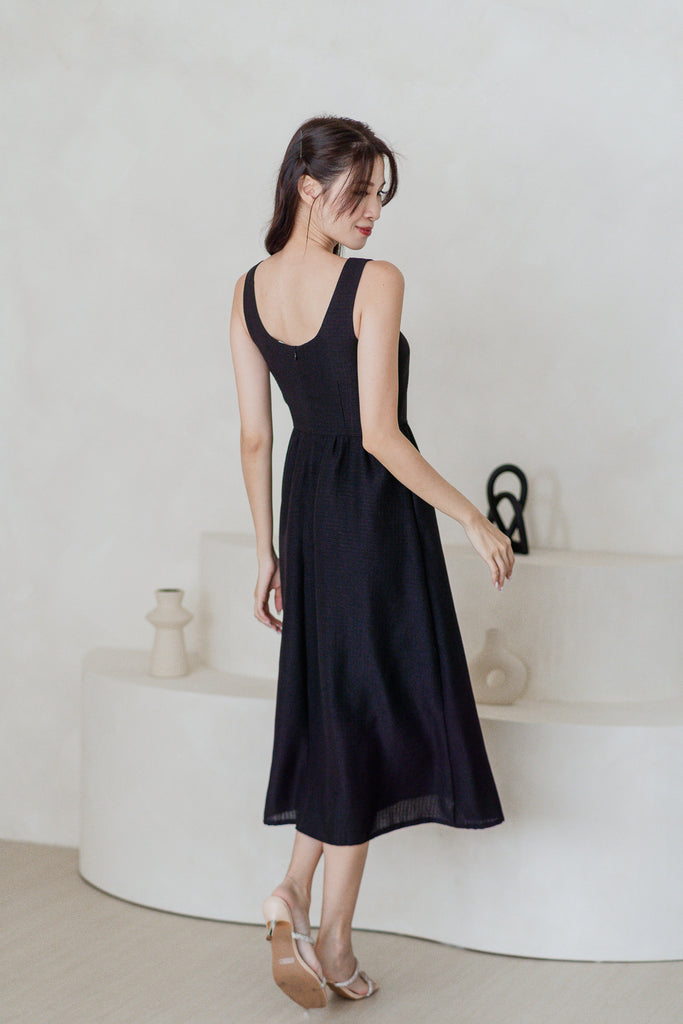 Yours Faithfully Tweed Scoop Neck Midi Dress - Black [XS/S/M/L/XL/XXL]