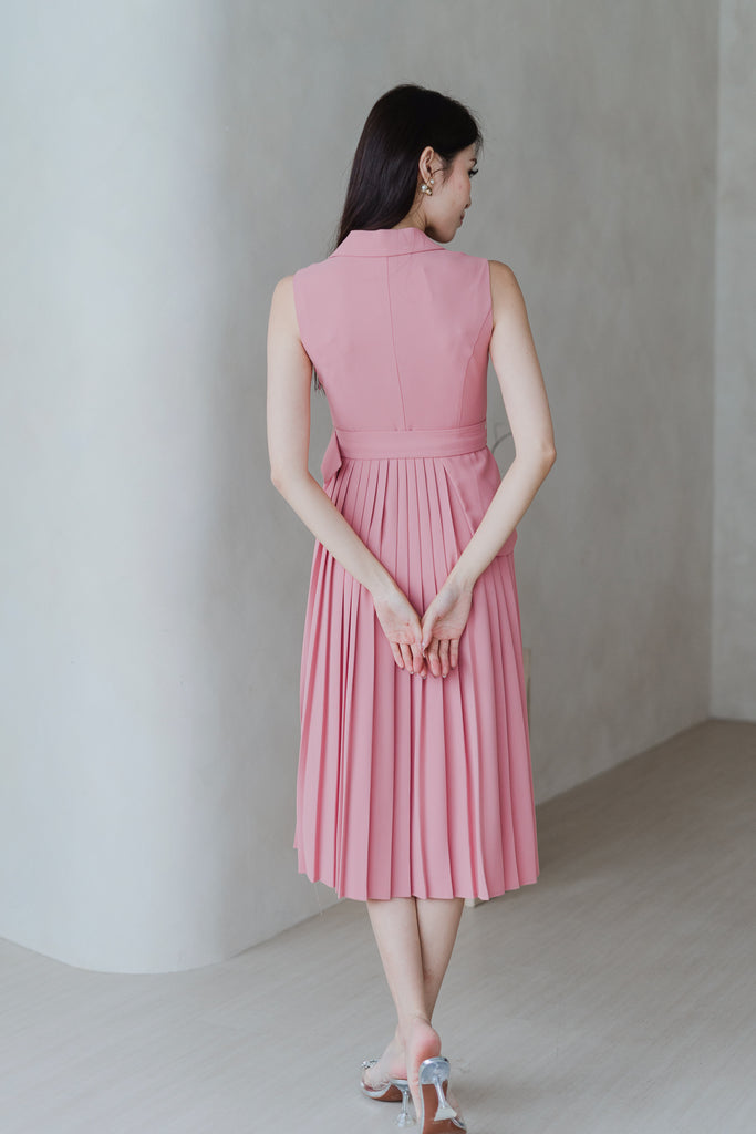 Amber Waistcoat Pleated Dress - Barbie Pink [XS/S/M/L/XL]