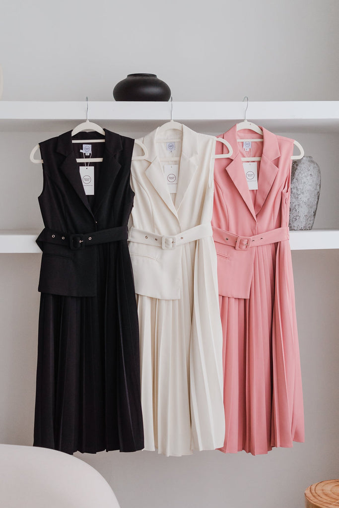 Backorder: Amber Waistcoat Pleated Dress - Black [XS/S/M/L/XL]