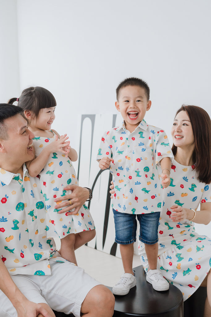 Mini Dragon Family 2way Kids Dress - White [12M/2Y/3Y/4Y/5Y/6Y/7Y/8Y/9Y]