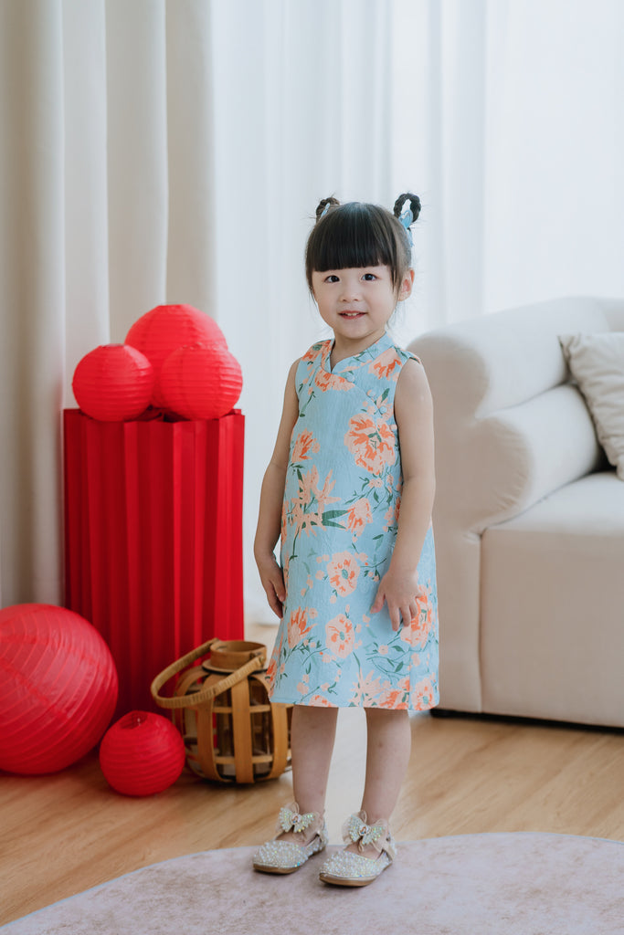 Mini 乐 Joyous Emboss Kids Cheongsam - Orange Floral [12M/2Y/3Y/4Y/5Y/6Y/7Y/8Y/9Y]