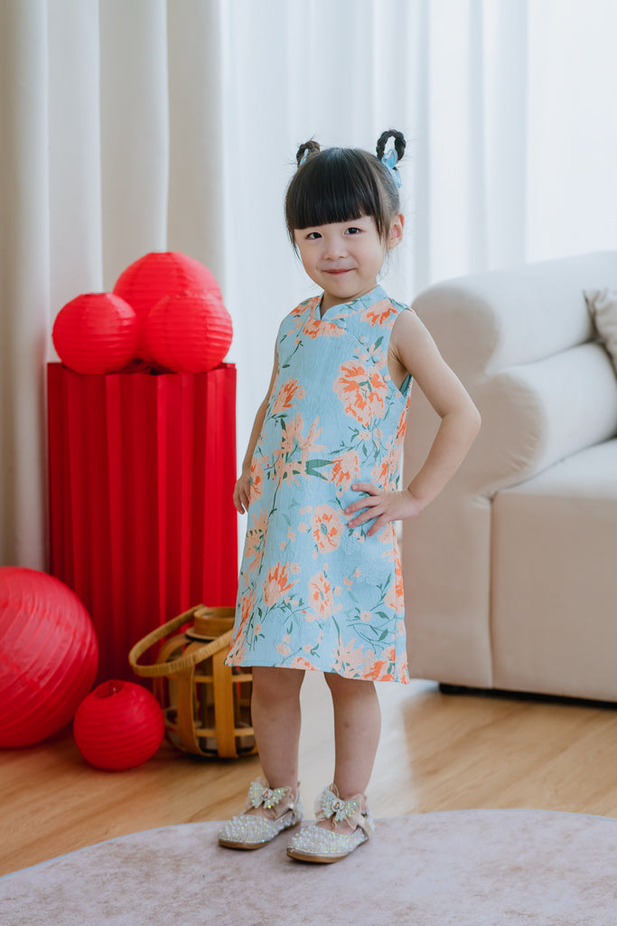 Mini 乐 Joyous Emboss Kids Cheongsam - Orange Floral [12M/2Y/3Y/4Y/5Y/6Y/7Y/8Y/9Y]
