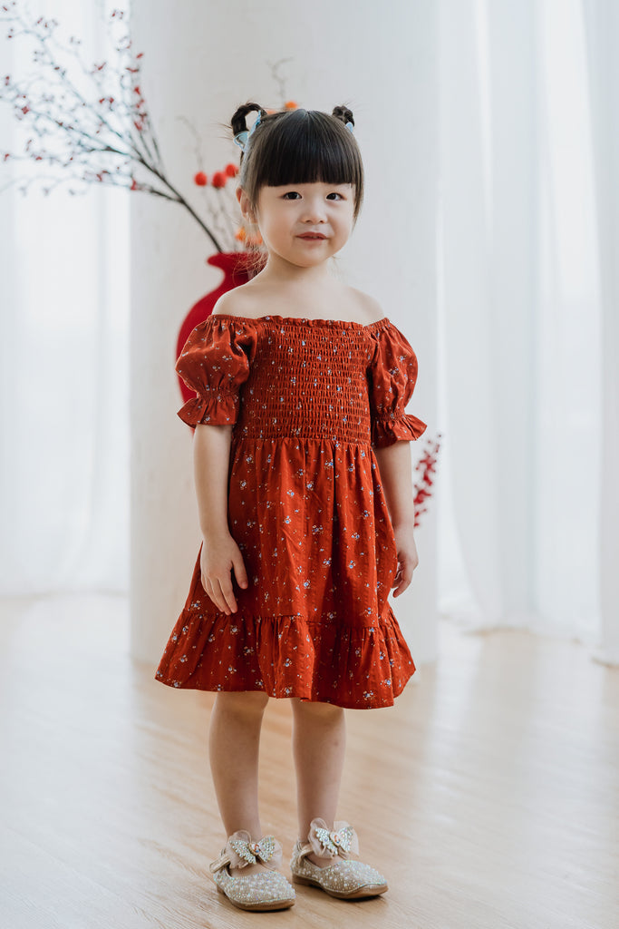 Amiri Girl Smocked Dress - Rust Floral [12M/2Y/3Y/4Y/5Y/6Y]