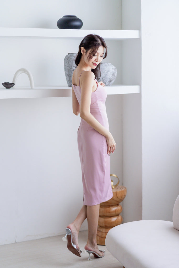 Anya Appliqué Button Sateen Dress - Pink [XS/S/M/L/XL]
