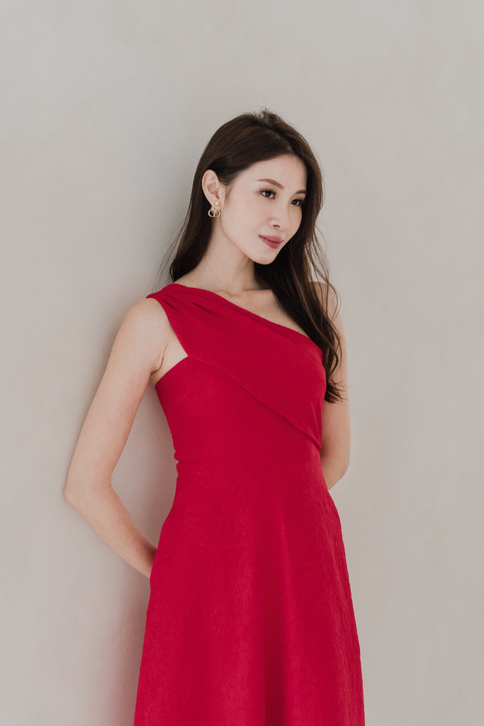 Janelle Emboss Toga Dress - Red [XS/S/M/L/XL]