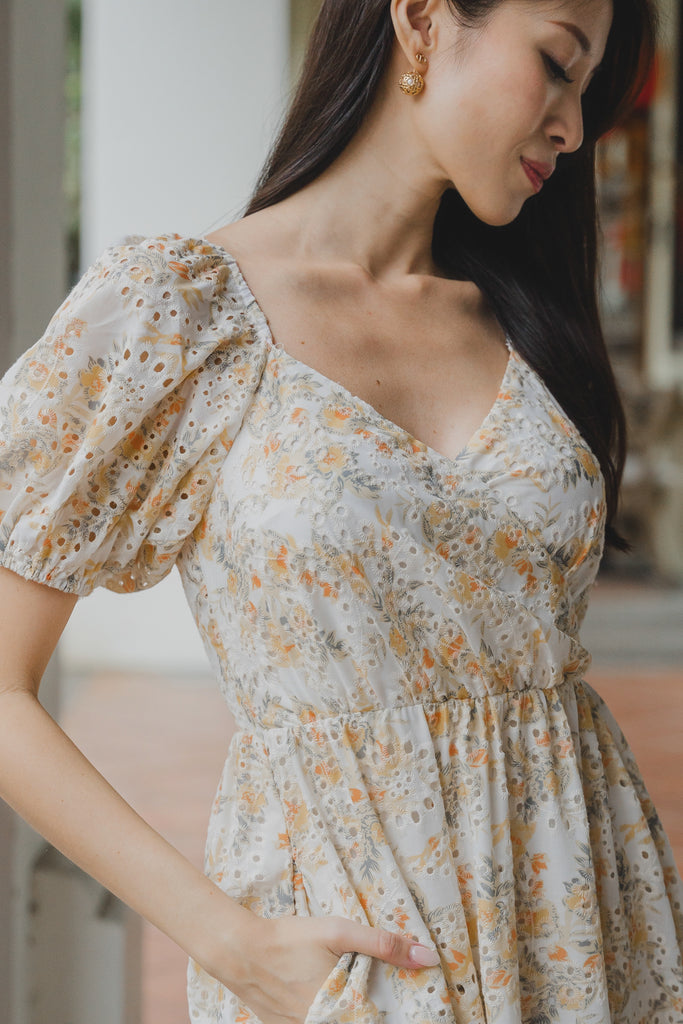 Alaia Embroidery Overlap Maxi Dress - Yellow Floral [XS/S/M/L/XL/XXL]