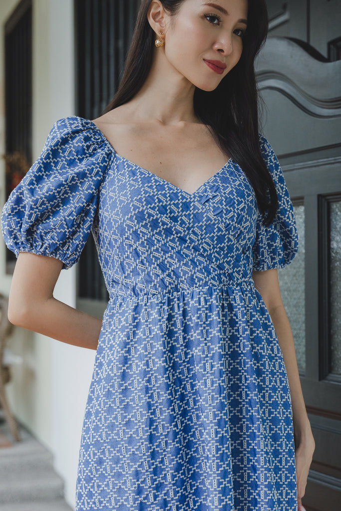 Alaia Denim Embroidery Overlap Maxi Dress - Blue [XS/S/M/L/XL/XXL]