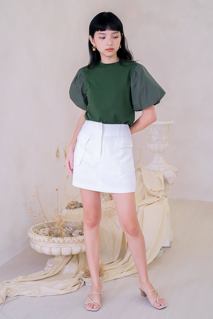 Kelly Puffy Sleeves Basic Top -  Forest [XS/S/M/L/XL]