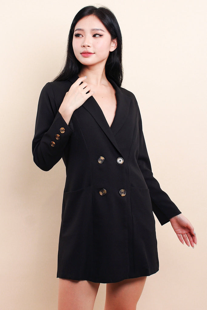 Ari Double Breasted Blazer Dress - Black [S/M/L]