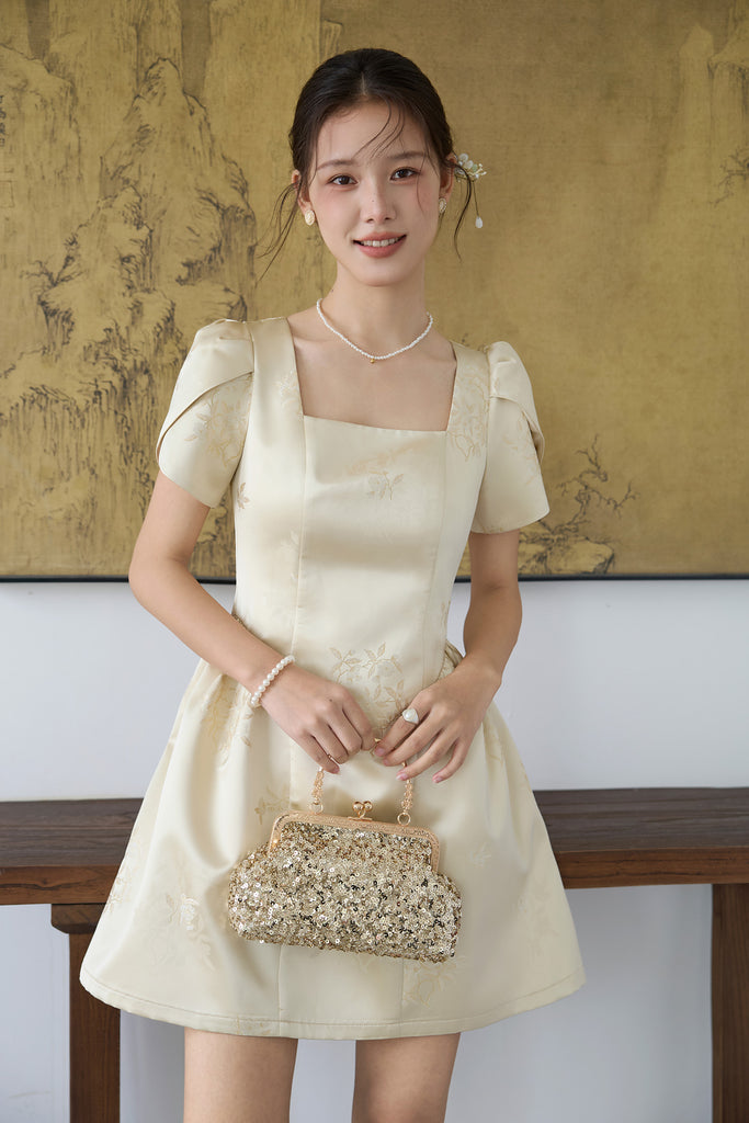 Prelaunch: Heirloom Jacquard Petal Dress - Beige [XS/S/M/L/XL/XXL]