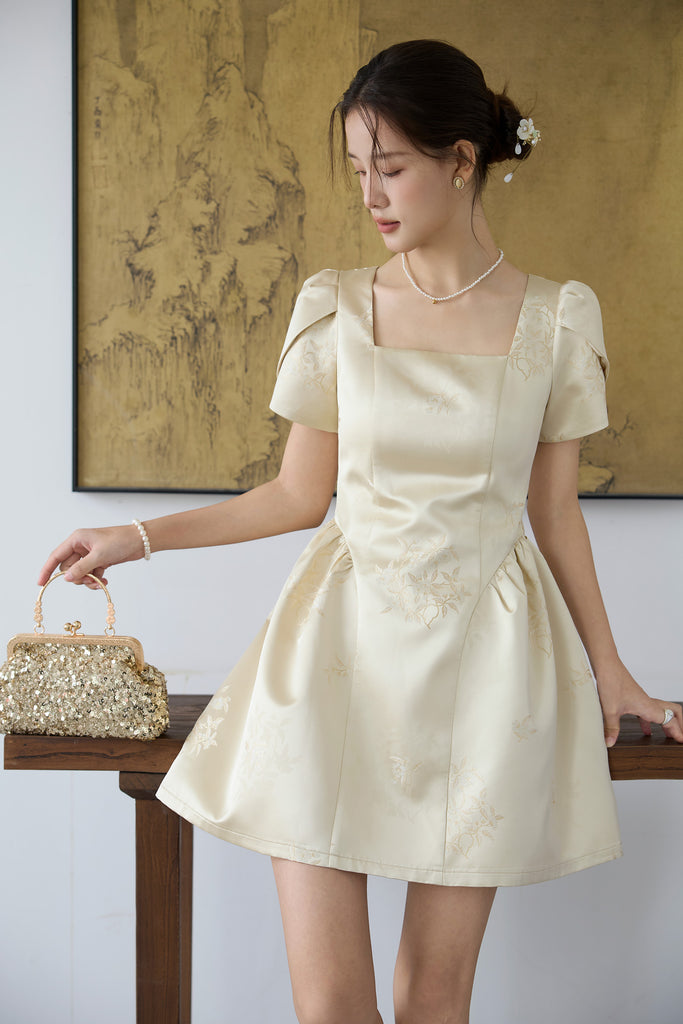 Prelaunch: Heirloom Jacquard Petal Dress - Beige [XS/S/M/L/XL/XXL]