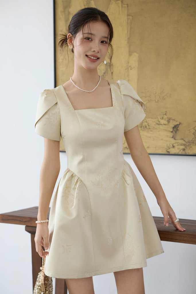 Prelaunch: Heirloom Jacquard Petal Dress - Beige [XS/S/M/L/XL/XXL]