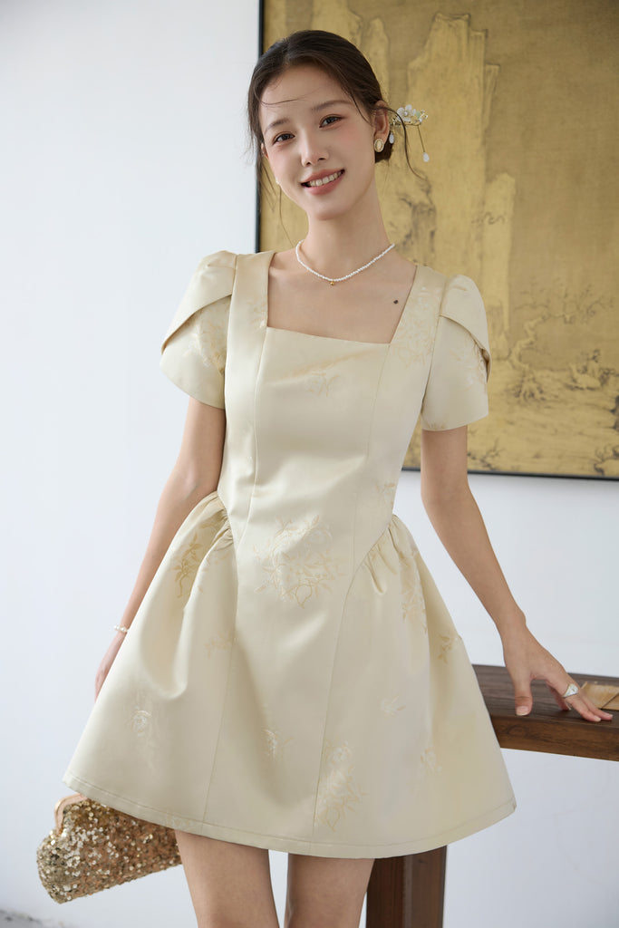 Prelaunch: Heirloom Jacquard Petal Dress - Beige [XS/S/M/L/XL/XXL]