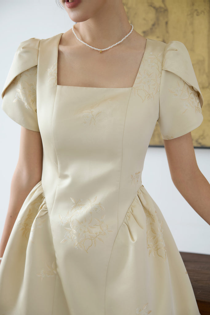 Prelaunch: Heirloom Jacquard Petal Dress - Beige [XS/S/M/L/XL/XXL]