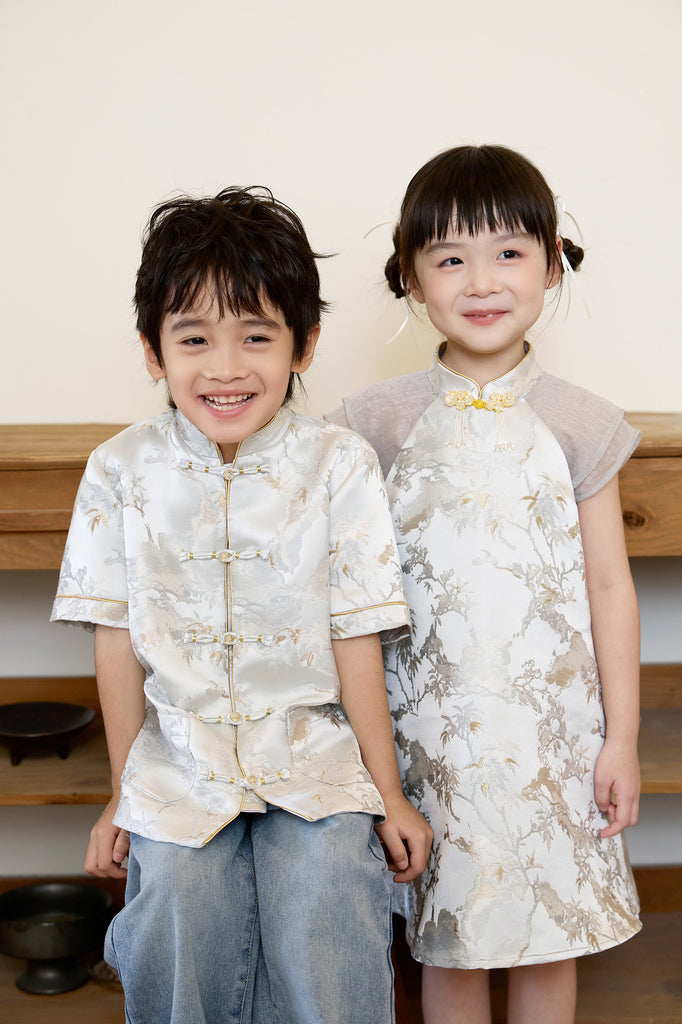 Prelaunch: 云序 Between Clouds Girl Cheongsam Dress - Silver Grey [80/90/100/100/110/120/130/140/150]