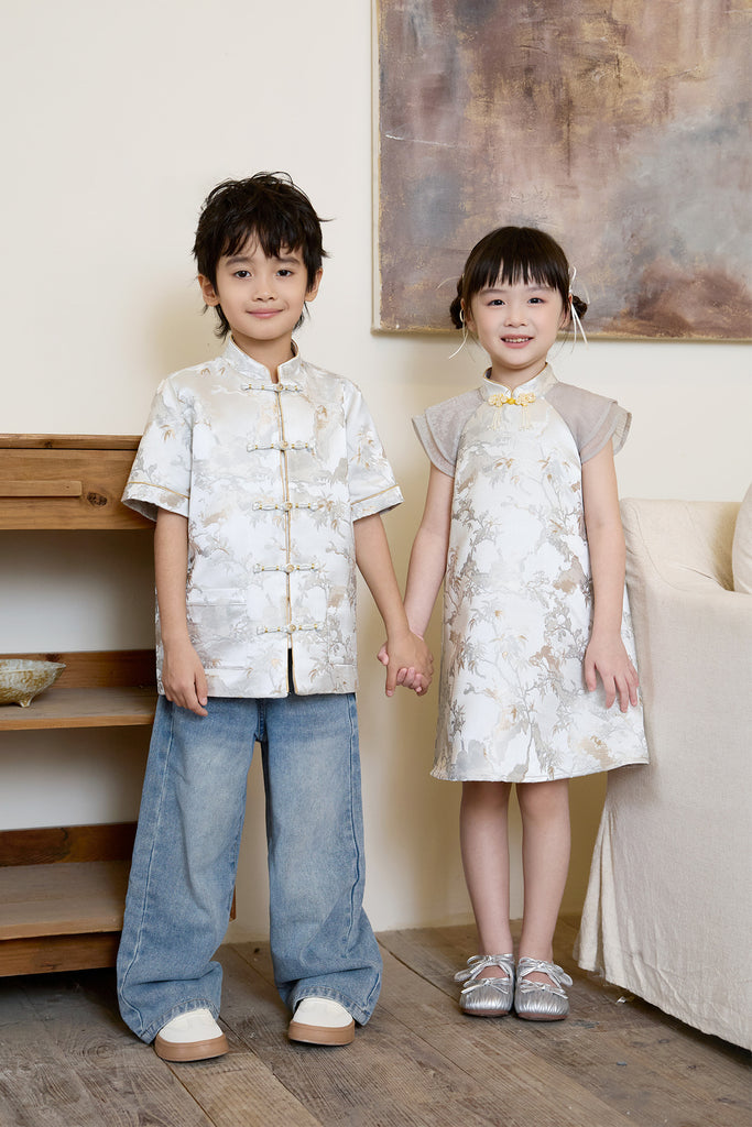 Prelaunch: 云序 Between Clouds Girl Cheongsam Dress - Silver Grey [80/90/100/100/110/120/130/140/150]
