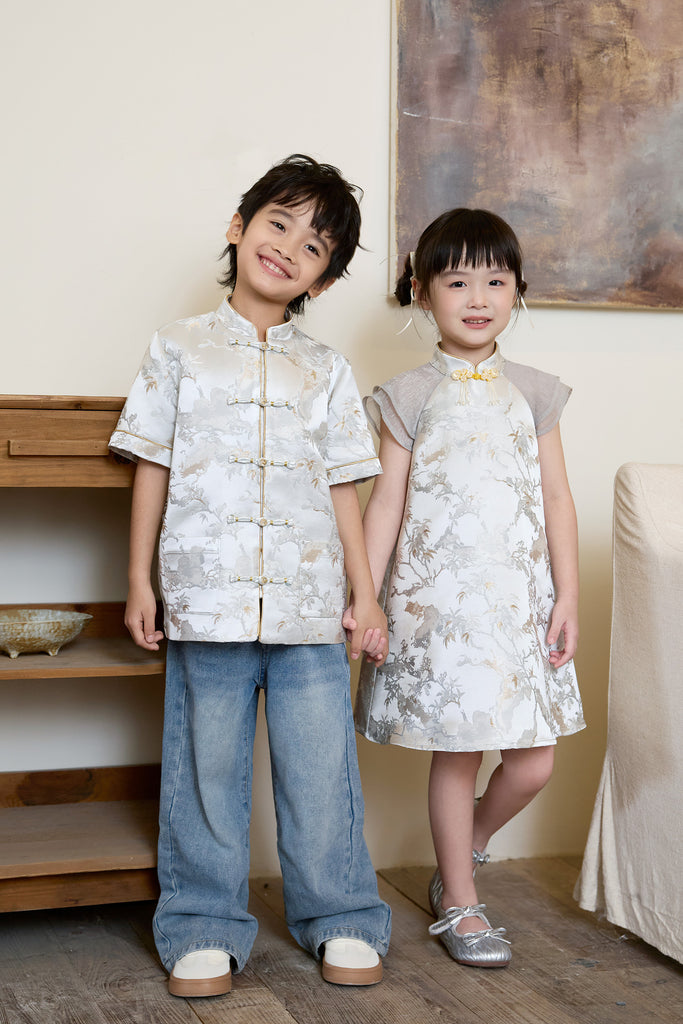 Prelaunch: 云序 Between Clouds Girl Cheongsam Dress - Silver Grey [80/90/100/100/110/120/130/140/150]