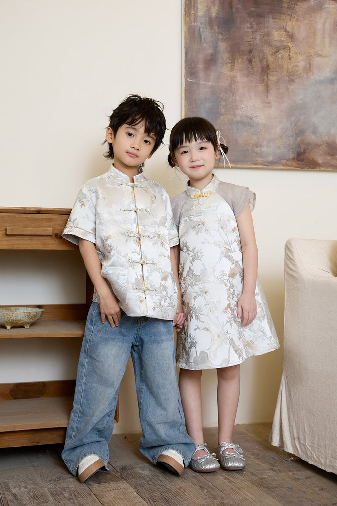 Prelaunch: 云序 Between Clouds Girl Cheongsam Dress - Silver Grey [80/90/100/100/110/120/130/140/150]