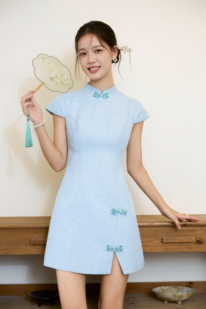 Prelaunch: 雅致 Maison Élegante Tweed Cheongsam Dress - Blue [XS/S/M/L/XL/XXL]