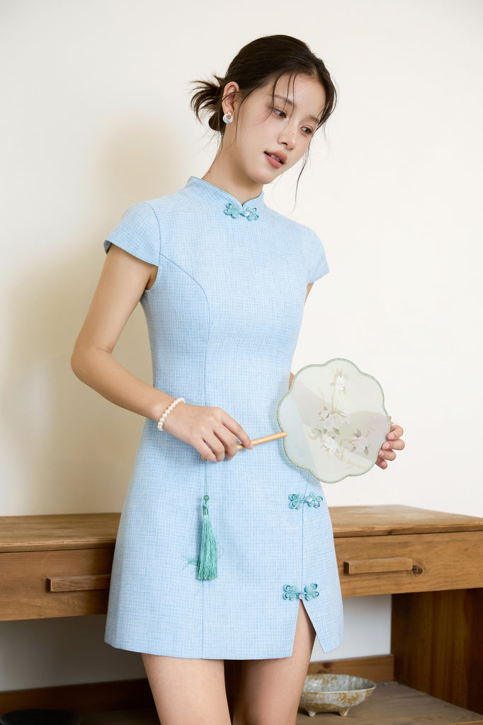 Prelaunch: 雅致 Maison Élegante Tweed Cheongsam Dress - Blue [XS/S/M/L/XL/XXL]