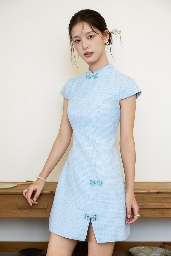 Prelaunch: 雅致 Maison Élegante Tweed Cheongsam Dress - Blue [XS/S/M/L/XL/XXL]