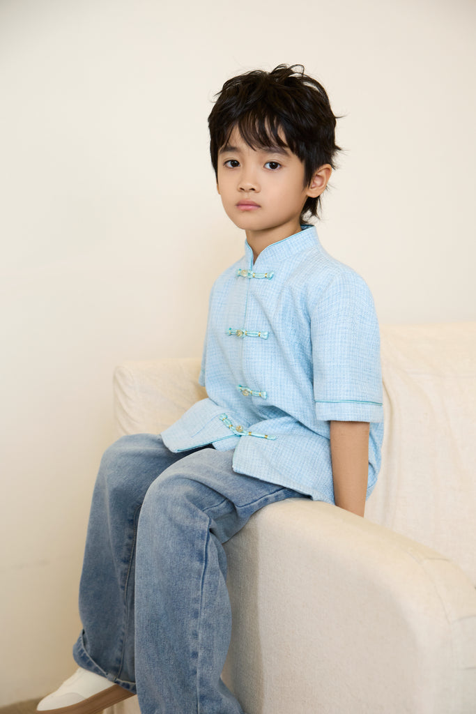 Prelaunch: 雅致 Maison Élegante Tweed Boy Shirt - Blue [80/90/100/100/110/120/130/140/150]