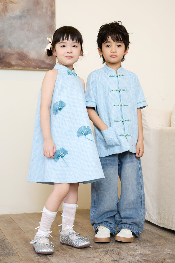 Prelaunch: 雅致 Maison Élegante Tweed Boy Shirt - Blue [80/90/100/100/110/120/130/140/150]