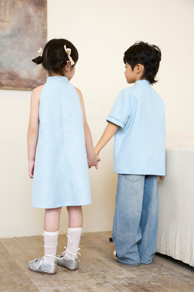 Prelaunch: 雅致 Maison Élegante Tweed Boy Shirt - Blue [80/90/100/100/110/120/130/140/150]