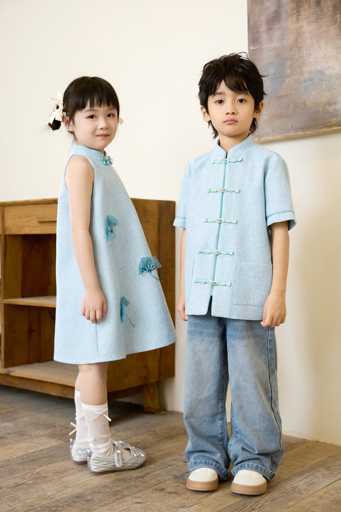 Prelaunch: 雅致 Maison Élegante Tweed Boy Shirt - Blue [80/90/100/100/110/120/130/140/150]
