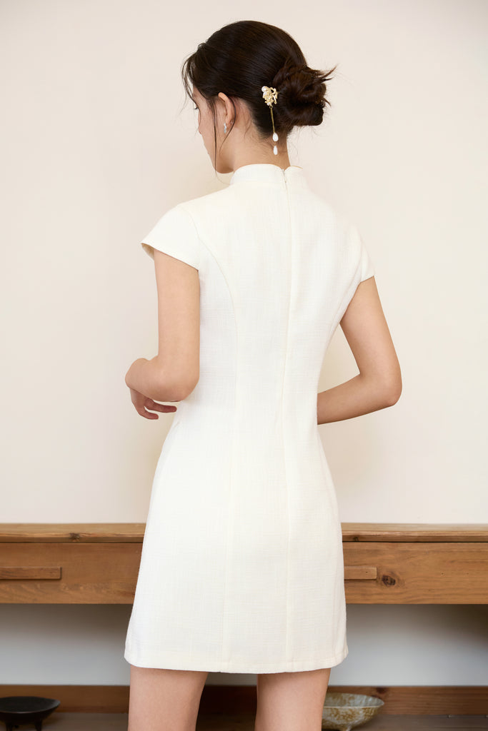Prelaunch: 温玉 Maison Lumiere Tweed Cheongsam Dress - Ivory [XS/S/M/L/XL/XXL]