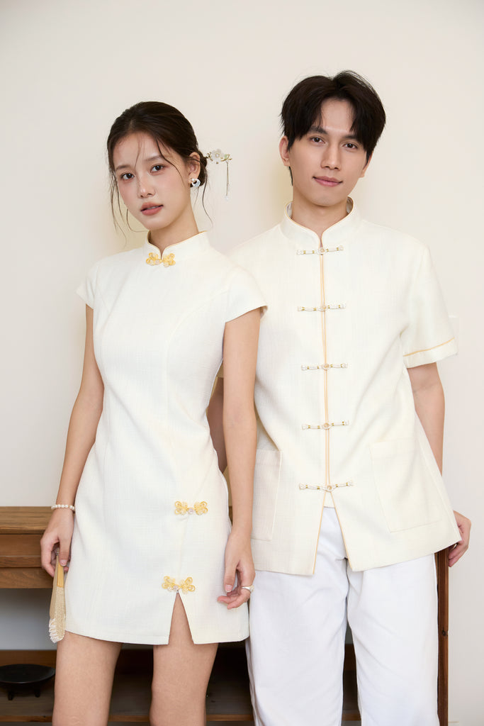 Prelaunch: 温玉 Maison Lumiere Tweed Men Shirt - Ivory [S/M/L/XL/2XL/3XL]