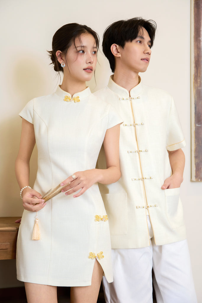 Prelaunch: 温玉 Maison Lumiere Tweed Men Shirt - Ivory [S/M/L/XL/2XL/3XL]