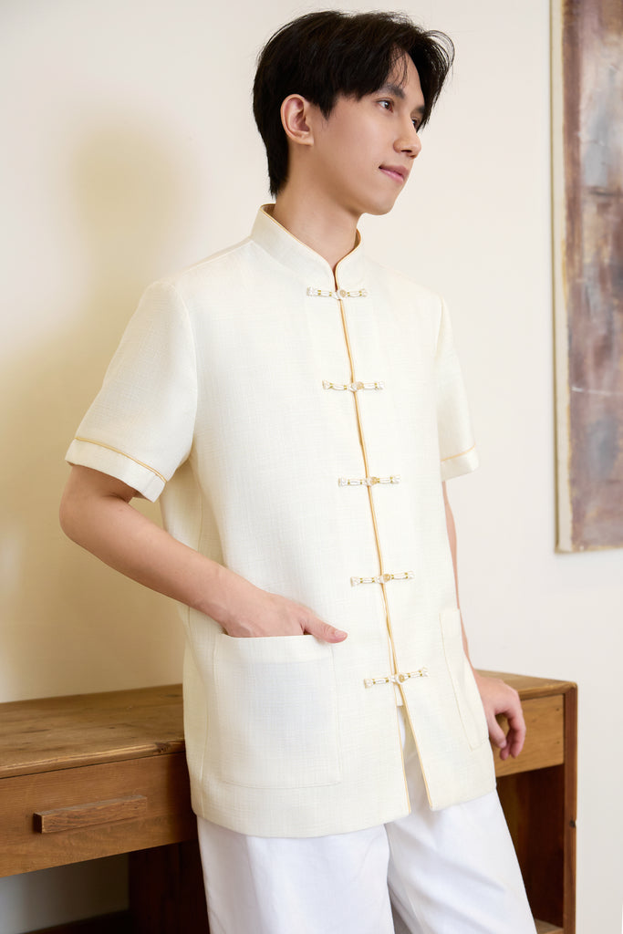 Prelaunch: 温玉 Maison Lumiere Tweed Men Shirt - Ivory [S/M/L/XL/2XL/3XL]