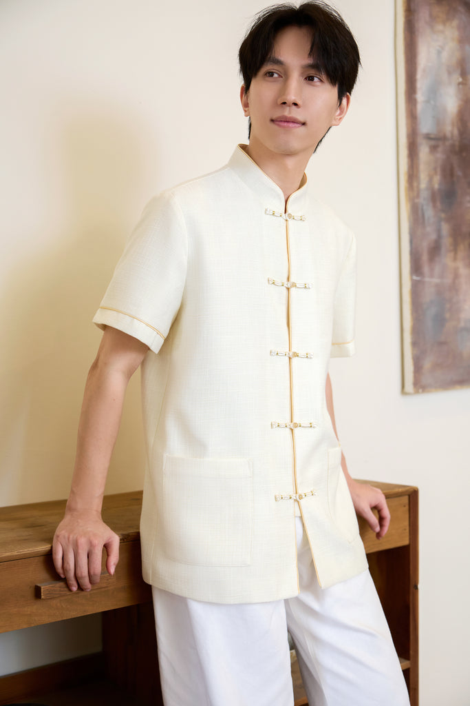 Prelaunch: 温玉 Maison Lumiere Tweed Men Shirt - Ivory [S/M/L/XL/2XL/3XL]