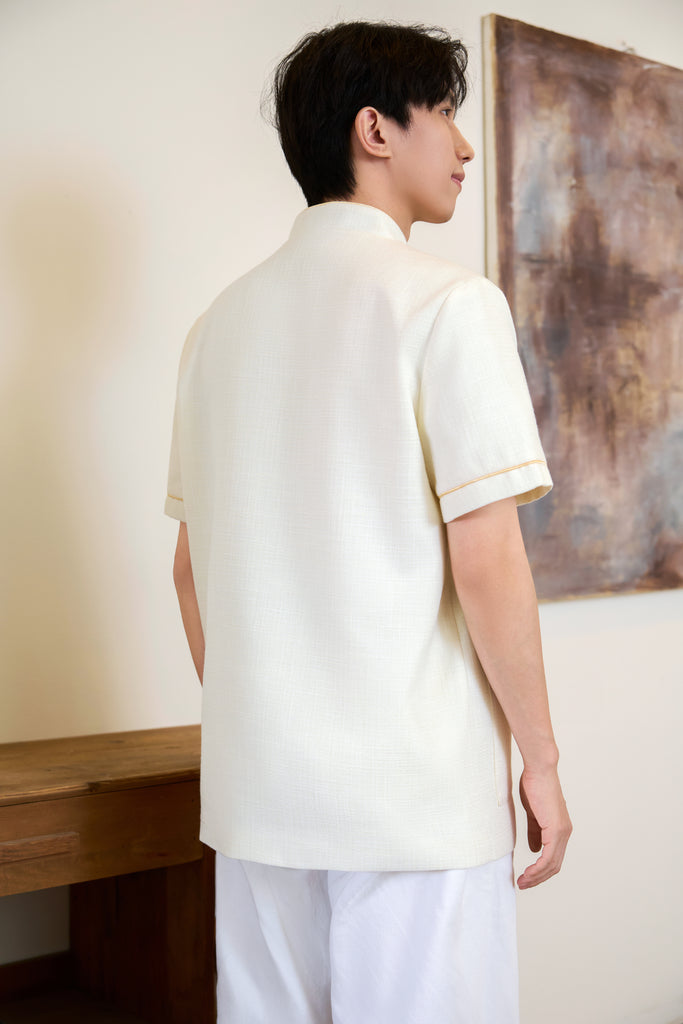Prelaunch: 温玉 Maison Lumiere Tweed Men Shirt - Ivory [S/M/L/XL/2XL/3XL]