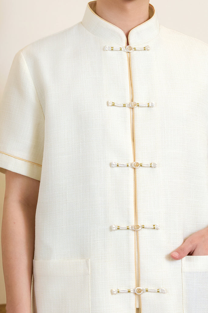 Prelaunch: 温玉 Maison Lumiere Tweed Men Shirt - Ivory [S/M/L/XL/2XL/3XL]