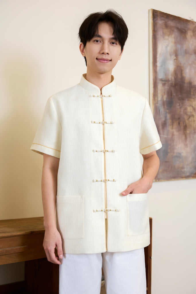 Prelaunch: 温玉 Maison Lumiere Tweed Men Shirt - Ivory [S/M/L/XL/2XL/3XL]
