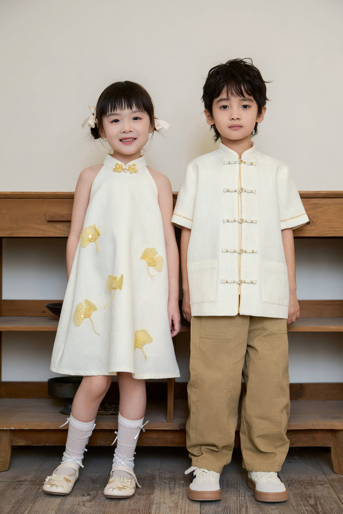 Prelaunch: 温玉 Maison Lumiere Tweed Boy Shirt - Ivory [80/90/100/100/110/120/130/140/150]