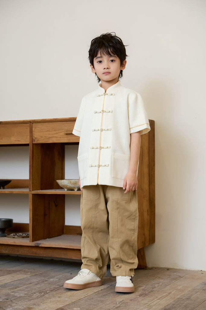 Prelaunch: 温玉 Maison Lumiere Tweed Boy Shirt - Ivory [80/90/100/100/110/120/130/140/150]