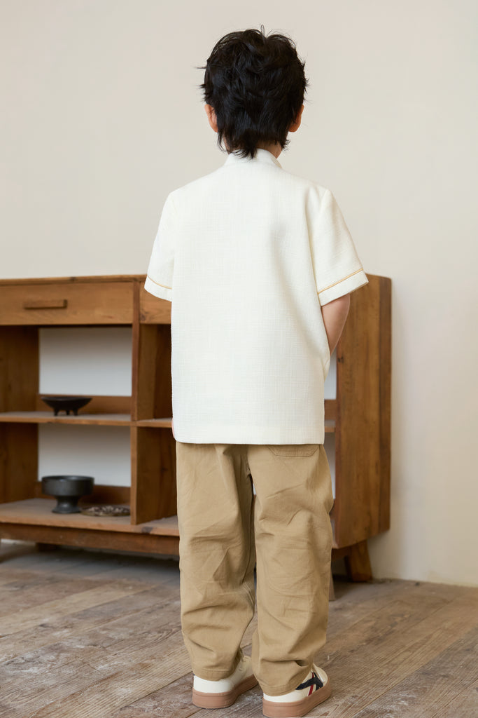 Prelaunch: 温玉 Maison Lumiere Tweed Boy Shirt - Ivory [80/90/100/100/110/120/130/140/150]