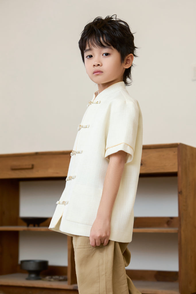 Prelaunch: 温玉 Maison Lumiere Tweed Boy Shirt - Ivory [80/90/100/100/110/120/130/140/150]