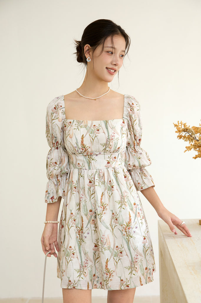 Prelaunch: Maison Bloom Padded Puffy Sleeves Dress - Floral [XS/S/M/L/XL/XXL]
