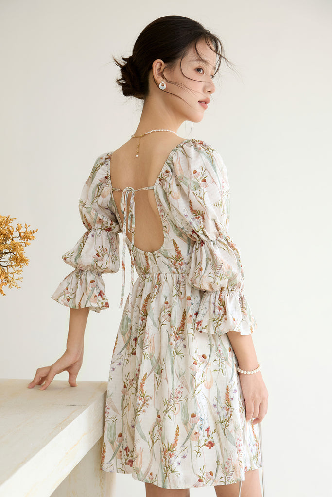 Prelaunch: Maison Bloom Padded Puffy Sleeves Dress - Floral [XS/S/M/L/XL/XXL]