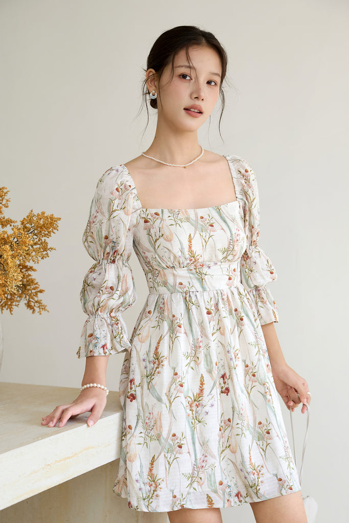 Prelaunch: Maison Bloom Padded Puffy Sleeves Dress - Floral [XS/S/M/L/XL/XXL]