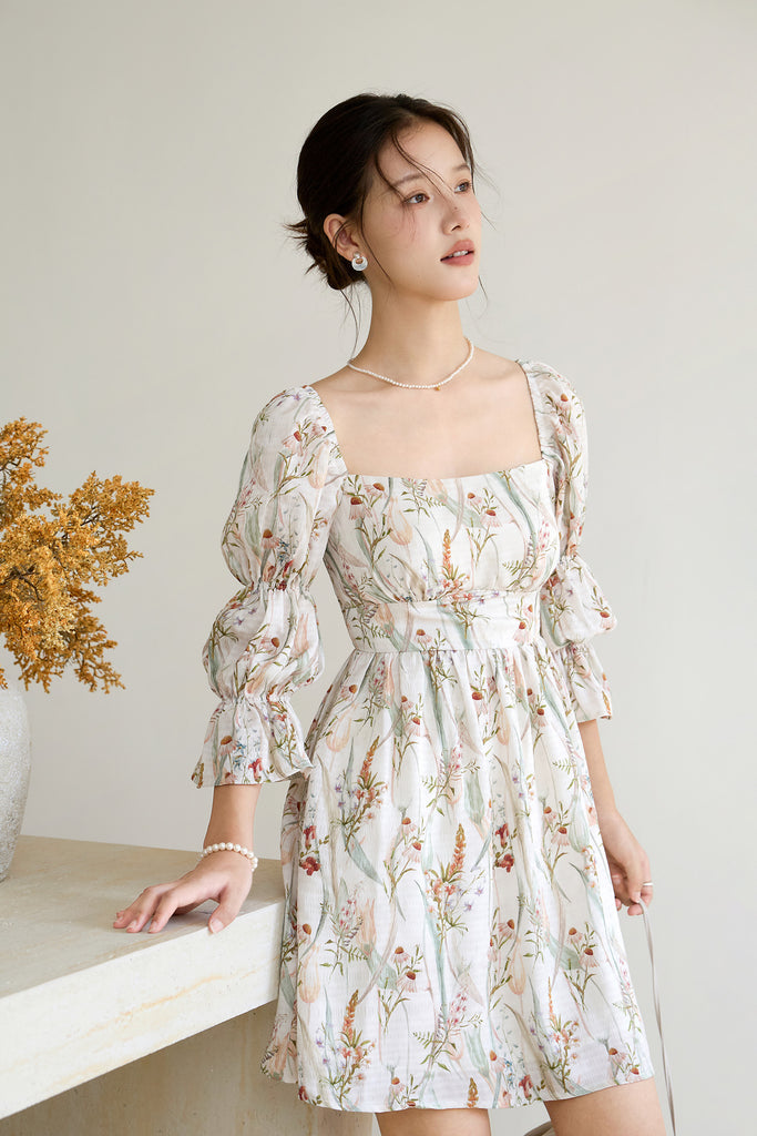 Prelaunch: Maison Bloom Padded Puffy Sleeves Dress - Floral [XS/S/M/L/XL/XXL]