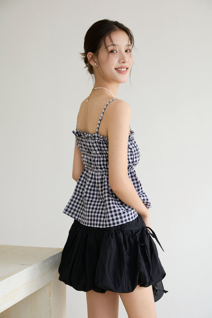Petite Soleil Gingham Smocked Top - Black [XS/S/M/L/XL]