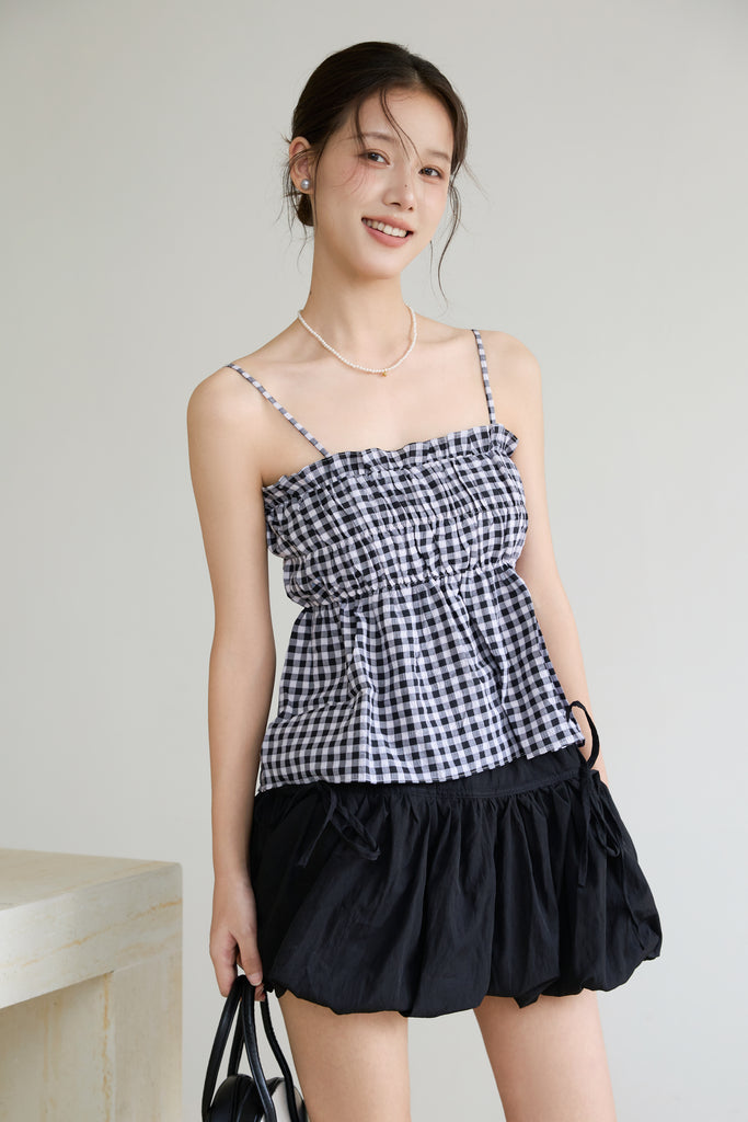 Petite Soleil Gingham Smocked Top - Black [XS/S/M/L/XL]