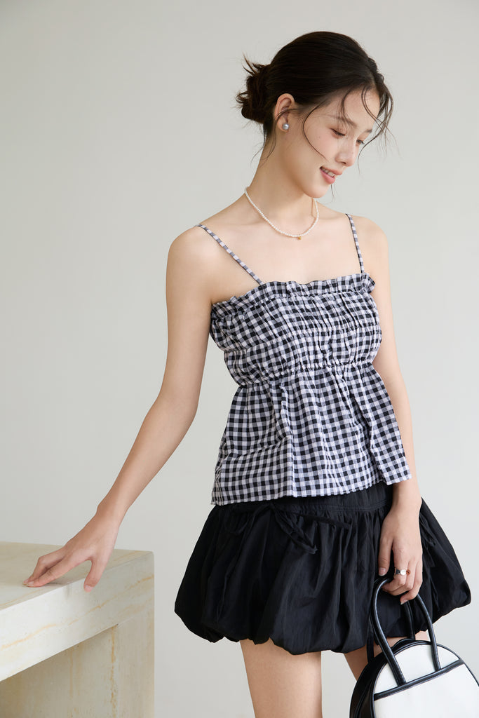 Petite Soleil Gingham Smocked Top - Black [XS/S/M/L/XL]