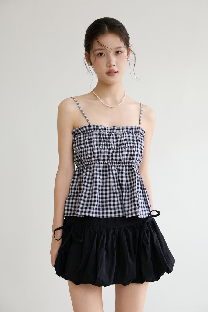 Petite Soleil Gingham Smocked Top - Black [XS/S/M/L/XL]